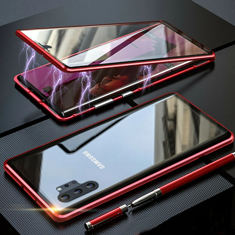 Magnetic Adsorption Glass Case For Samsung Galaxy S8 S9 S10 Plus S10E Note 10 9 8 A50 A70 A7 A9 A8 A10 A20 A30 Phone over - Цвет: Red
