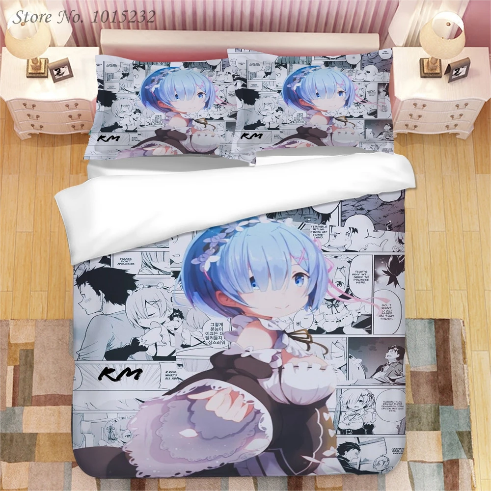 

Japanese Anime Ram Rem 3D Printed Bedding Set Duvet Covers Pillowcases Comforter Bedding Set Bedclothes Bed Linen 04
