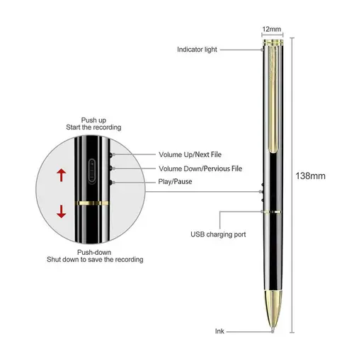 Vandlion 디지털 음성 녹음기 펜, 오디오 녹음기, MP3 플레이어, 무손실 녹음, 스테레오 사운드 딕터폰 V6, 8GB, 16GB 6
