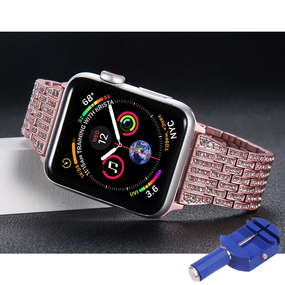 Алмазный ремешок из нержавеющей стали pulseira для apple Watch band 4(iwatch 5) 44 мм 40 мм apple watch 3 2 1 42 мм 38 мм ремешок для часов - Цвет ремешка: pink gold