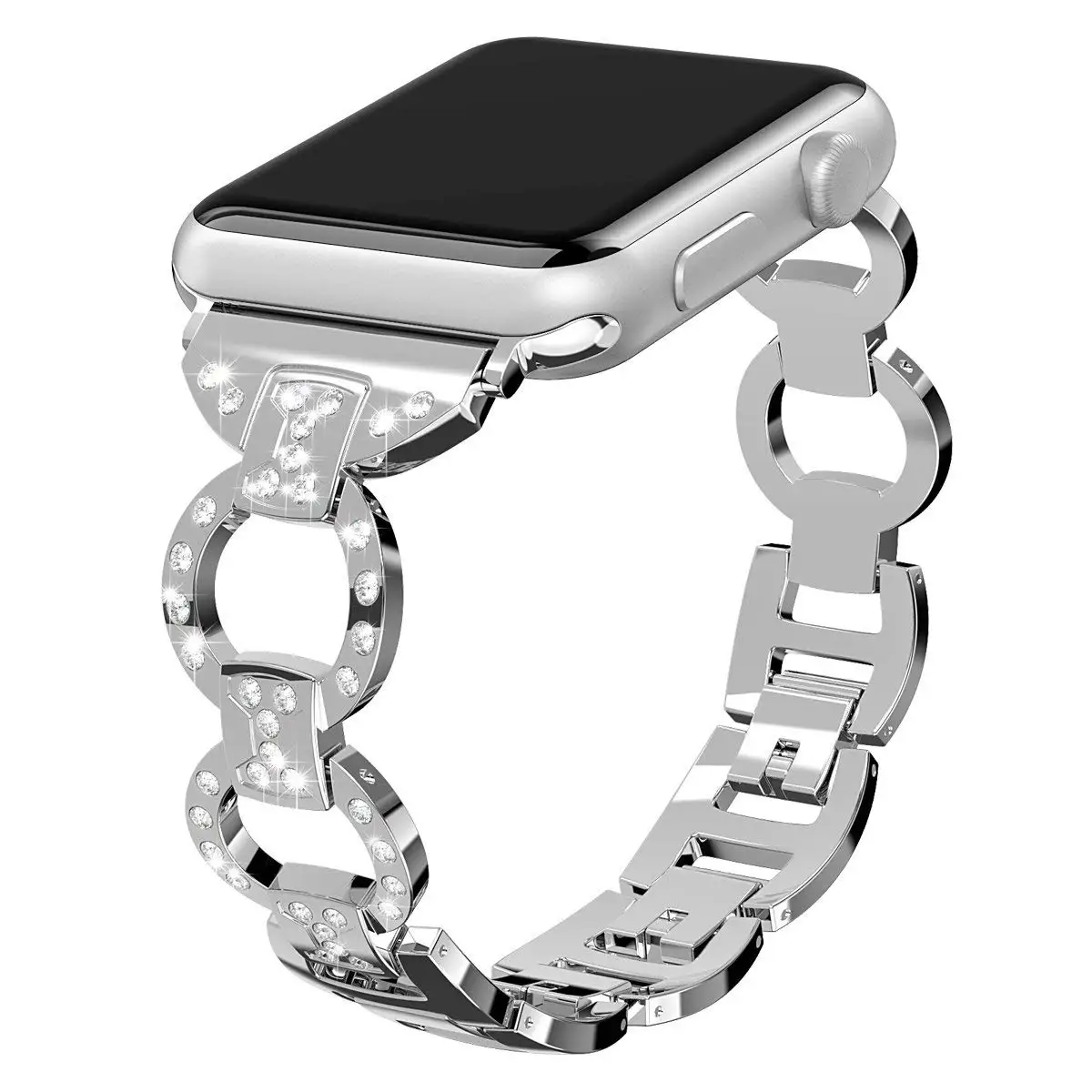 silver Женский бриллиантовый браслет для Apple Watch 38 мм 42 мм для iWatch 40 мм 44 мм серия 5 4 3 2 1 ремешок для часов из нержавеющей стали - Цвет ремешка: silver
