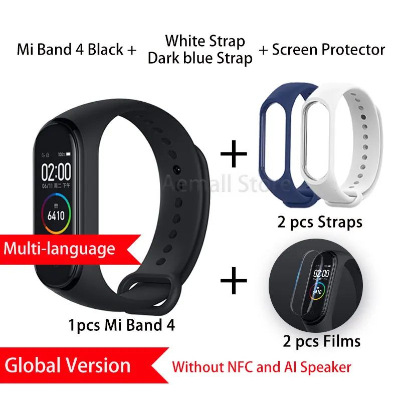 GLWhiteDarkblue Глобальная версия Xiaomi mi 4 Смарт-часы браслет mi Band 4 браслет сердечного ритма фитнес цветной экран Bluetooth 5,0 китайский - Цвет: GLWhiteDarkblue