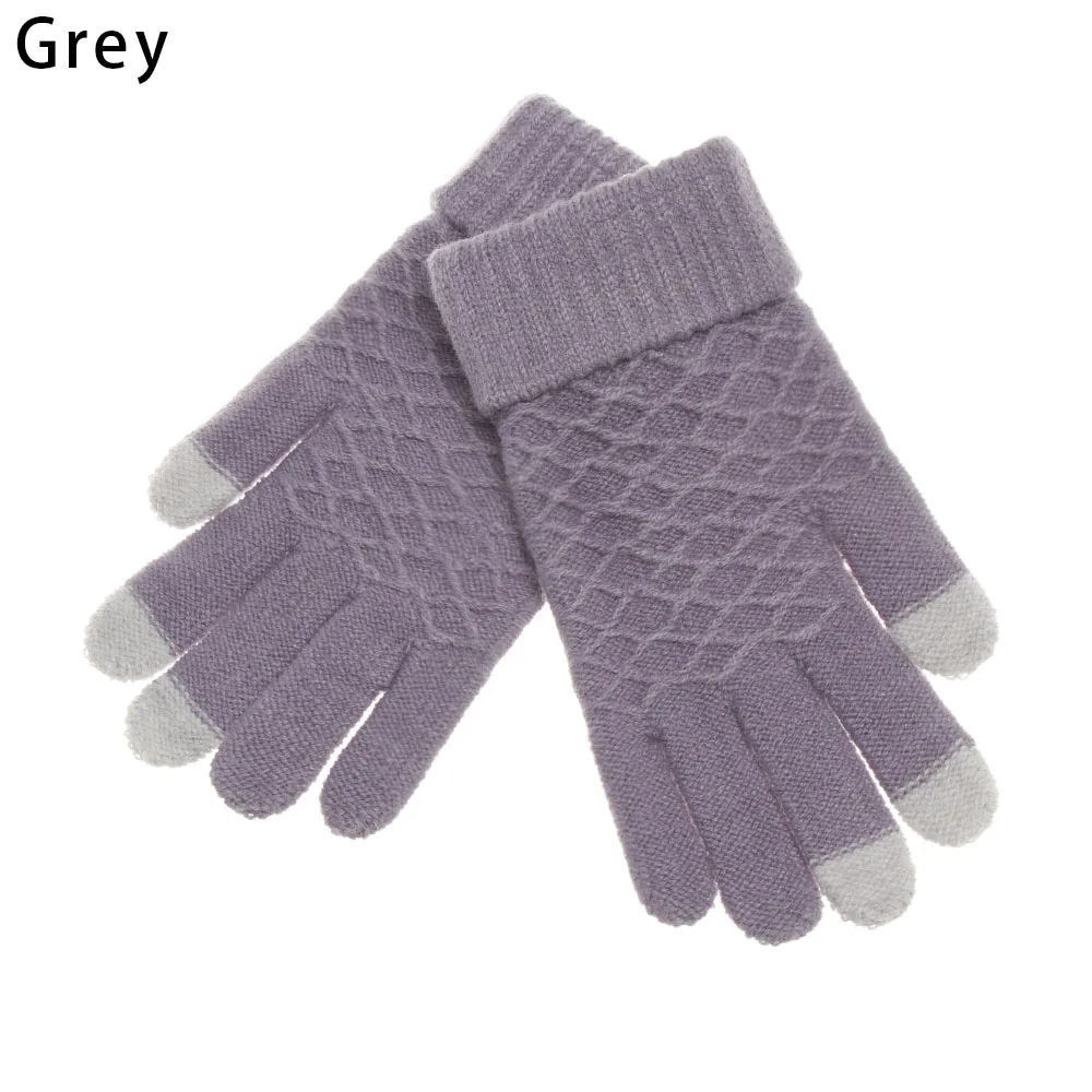 2-grey 1 шт., мужские зимние теплые вязаные перчатки, гибкие перчатки на полный палец, утолщенные шерстяные кашемировые перчатки для смартфона, планшета - Цвет: 2-grey