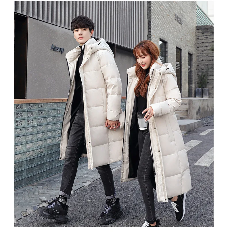 Men's Women Winter Long Down Coat 2021 New Coed White Thick（Winter) Keep Warm Fasshion Hooded Korean Casual Lovers Coat rab coat