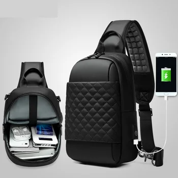 

Men Casual Messenger Bag Multifunction Black Crossbody Bags High capacity Waterproof Shoulder Bag USB Charging Chest Pack