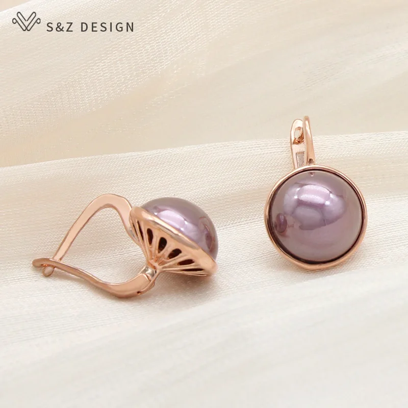 S&Z DESIGN New Simple Large Round Simulated-pearl Dangle Earrings For Women Girl Wedding Rose Gold Color Jewelry