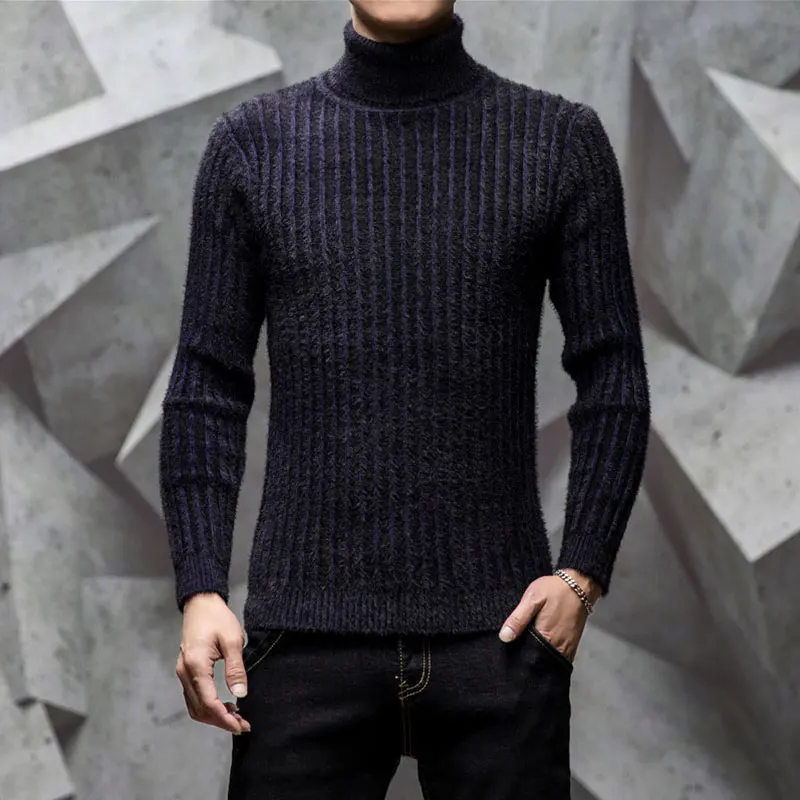 Осень зима мужские свитера сплошной цвет мужской свитер водолазка черный синий