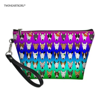 

Twoheartsgirl Rainbow Color Bull Terrier Print Make Up Bag Small Leather Cosmetic Bag for Makeup Zipper Travel Toiletry Wash Bag