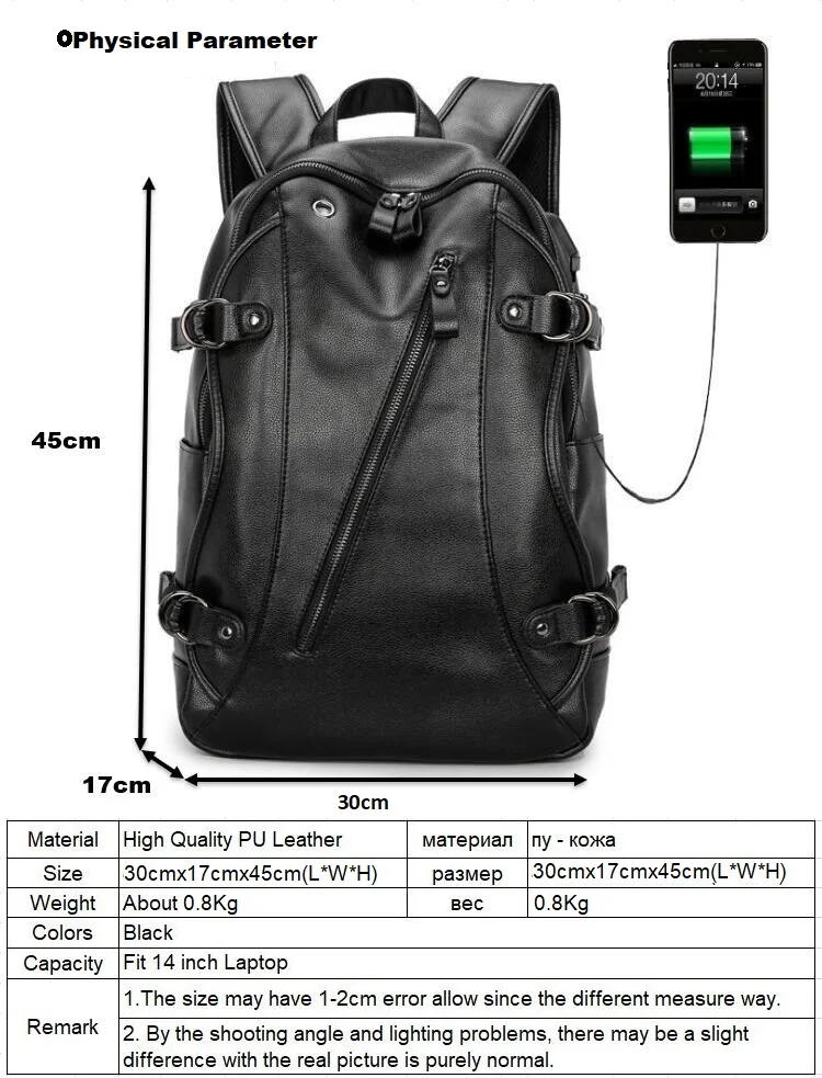 Лидер продаж! Мужской модный мужской рюкзак для путешествий рюкзак Mochilas Школьный мужской кожаный бизнес-usb зарядка Водонепроницаемый рюкзак LI2409