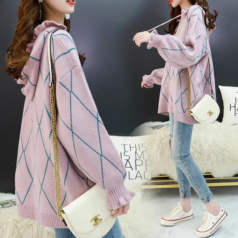 

korean maternity sweaters loose knitted pregnancy sweater Hooded clothes for pregnant women fashion pregnancy pregnant woman