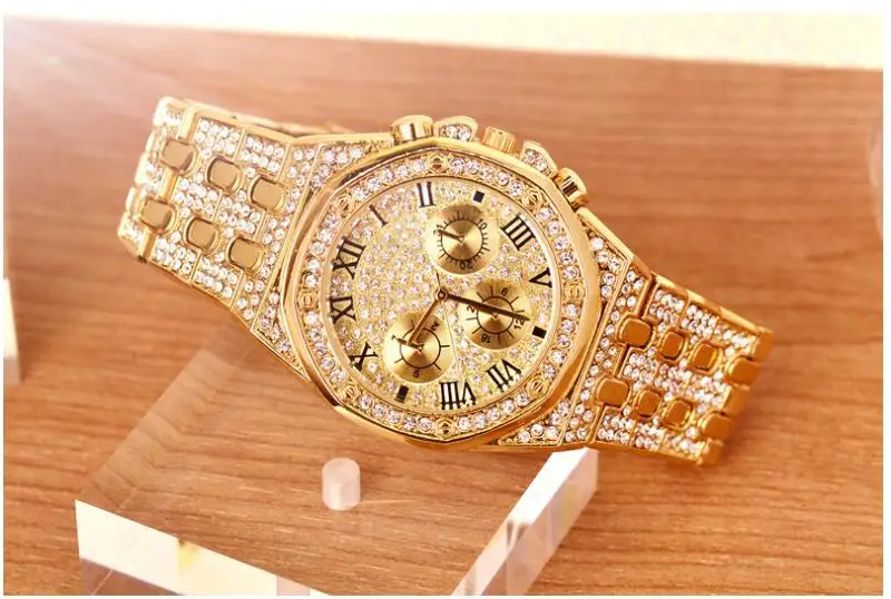 Men Watches Top Brand Luxury Iced Out Watch Gold Diamond Watch for Men Square Quartz Waterproof Wristwatch Relogio Masculino