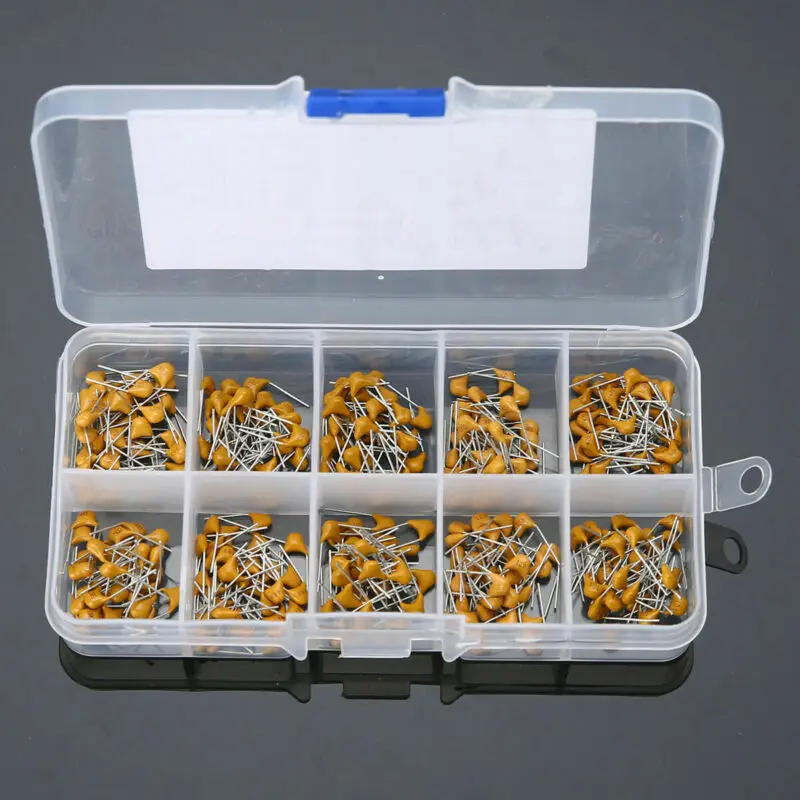 

300pcs 10 Values 50V 10pF~100nF Ceramic Disc Capacitors Assortment Kit with Box