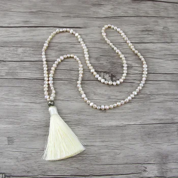 

White pearl necklace Boho long taccel necklace beaded necklace long pearl necklace white tassel necklace