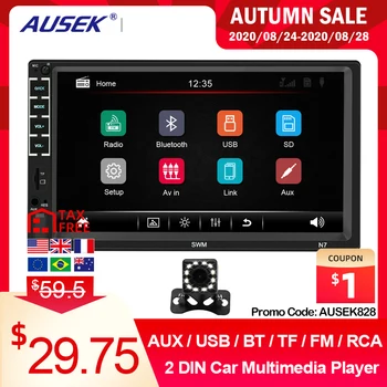 

AUSEK 7" Touch Screen Autoradio 2 Din Car Radio Dash Car Stereo MP5 Bluetooth AUX USB FM Radio Multimedia Player Rear View Cam