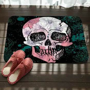 

Cyan Skull Doorway Carpets Black Rugs For Living Room Bedroom Decor Non-slip Floor Mat Bathroom Kitchen Doormat Clean Mat
