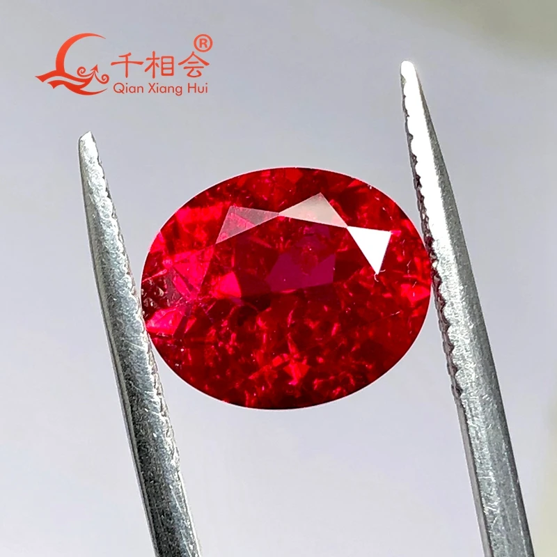 

artifical lab created ruby dark red oval shape natural cutting including minor cracks and inclusions loose gem stone