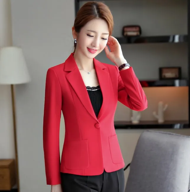 Red blazer Naviu Модный высококачественный Блейзер прямой и гладкий жакет для офисных леди стиль формальная рабочая одежда размера плюс пальто - Цвет: Red blazer