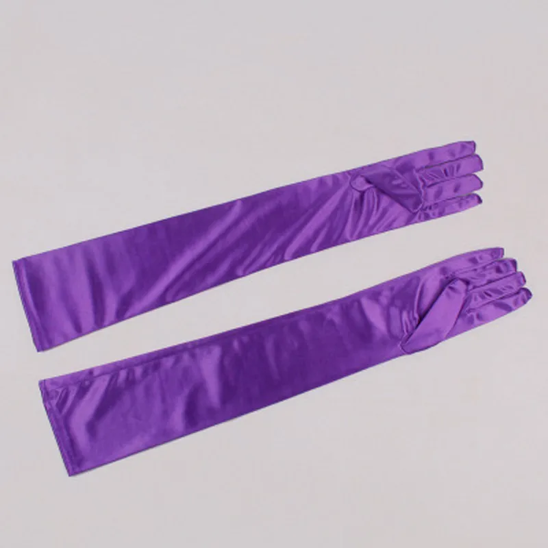 Purple Синие Длинные атласные перчатки Gant Enfant Mariage длинные перчатки для невесты розовые женские вечерние свадебные танцевальные перчатки полный палец перчатки ST215 - Цвет: Purple