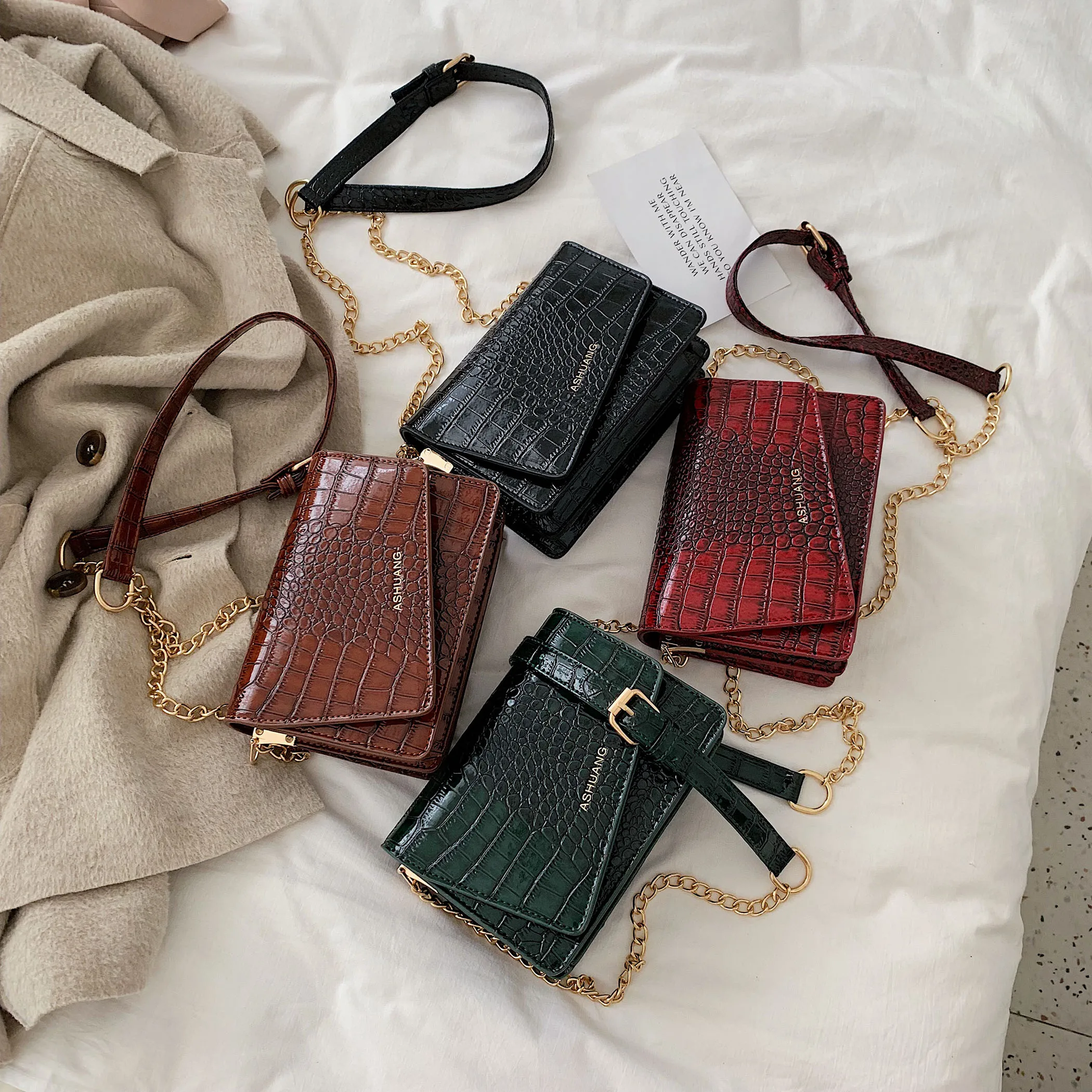 Crocodile Pattern Vintage Leather Crossbody Bags For Women Chain Shoulder Messenger Bag Lady retro Handbags and Purses