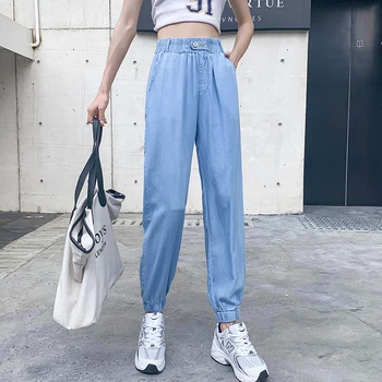 

High Waist Thin Denim Harem Pants Summer 2020 Pantalon Vaquero Negro Mujer Loose Ladies Jeans Trousers Casual Light Blue