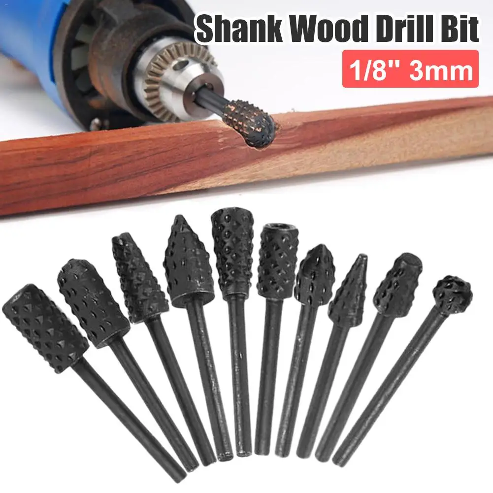 

10pcs 1/8'' 3MM Hss Rotary Rasp Files Burr Drill Rotary Rasp Burr Electric Grinder Set 1/4" Metal Wood Drill Grinder Drill Rasp