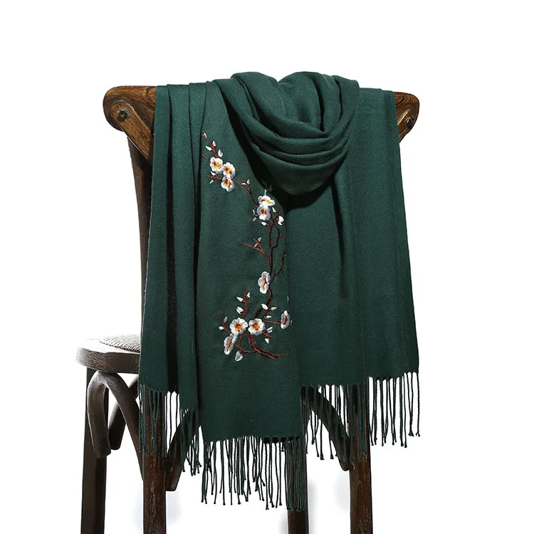Аксессуары для одежды, шарфы и палантины, кашемировый шарф с бахромой, зимняя теплая накидка на шею - Цвет: Черный зеленый