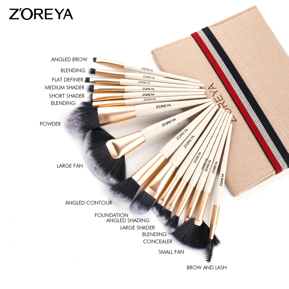 ZOREYA Makeup Brush Set 16pcs Premium Make Up Brushes Powder Foundation Fan Eyeshadow Blending brush New