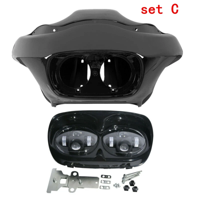 set C МОТОЦИКЛ ABS внутренний внешний обтекатель 5,7" двойной светодиодный 12V фара для Дорожное покрытие для харлея FLTR 1998-2013 - Цвет: set C