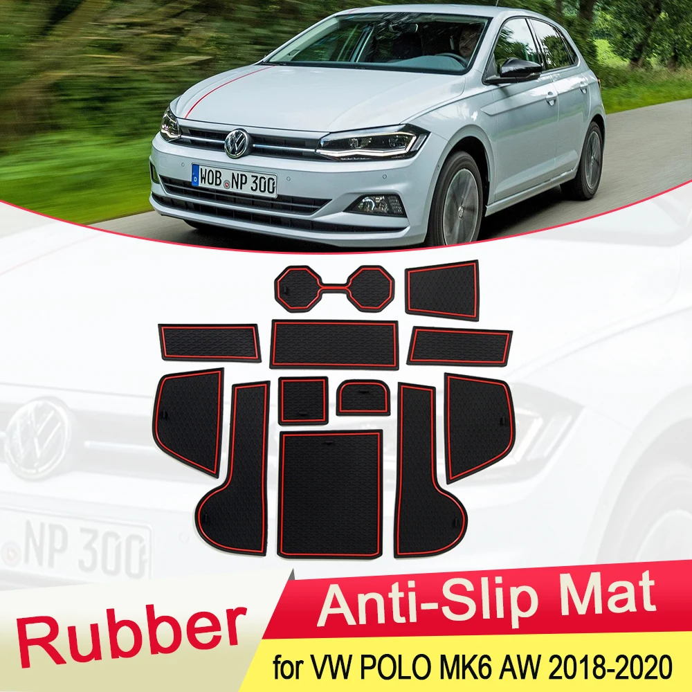 

for VW Volkswagen POLO MK6 AW 2018 2019 2020 Rubber Anti-slip Mat Door Groove Cup pad phone Cushion Gate Coaster Car Accessories