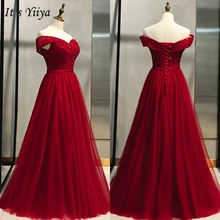 It's Yiya вечернее платье элегантное бордовое вечернее платье трапециевидной формы с открытыми плечами со стразами на шнуровке, торжественное платье, большие размеры E968
