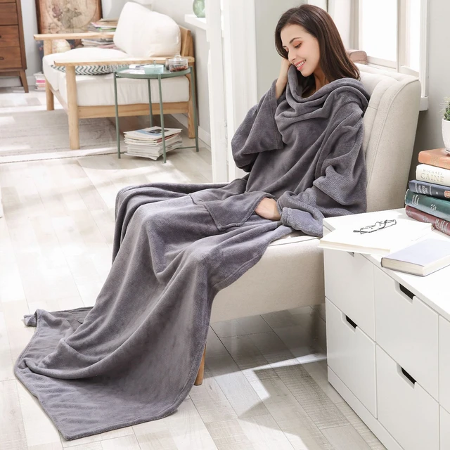 Couverture Plaid à capuche pour adultes, peignoir chaud pour femmes,  confort de la maison, couverture Tv sur le lit | AliExpress