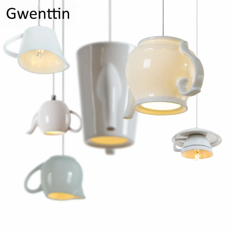 Günstig Moderne Keramik Led Anhänger Lichter Nordic Tasse Teekanne Hängen Lampe Wohnzimmer Küche Leuchten Hause Loft Decor Leuchte