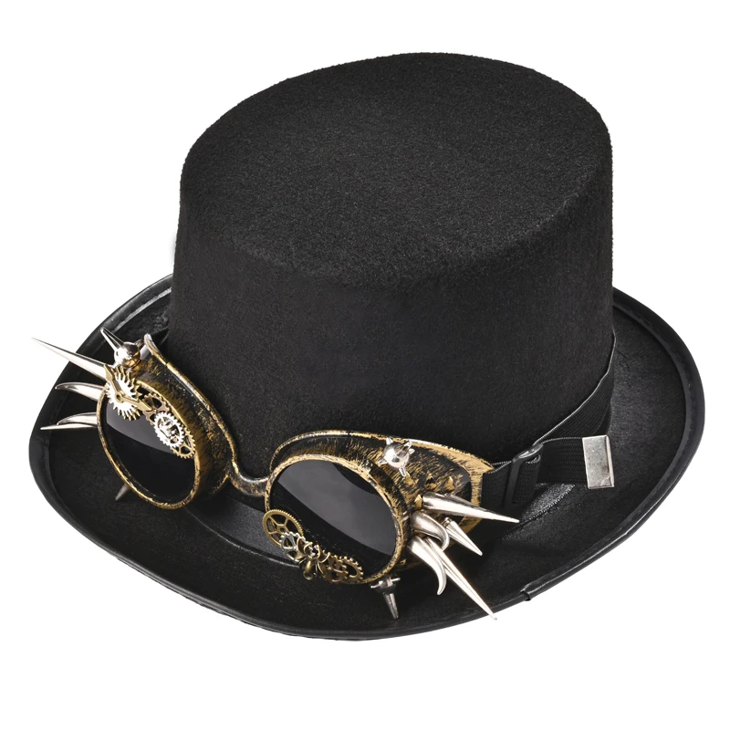 

Steampunk Top Hat Fashion Fedora Hat for Men Women Steam Punk Hats With Gear Stud Goggles Gothic Party Glasses Fedora Unique