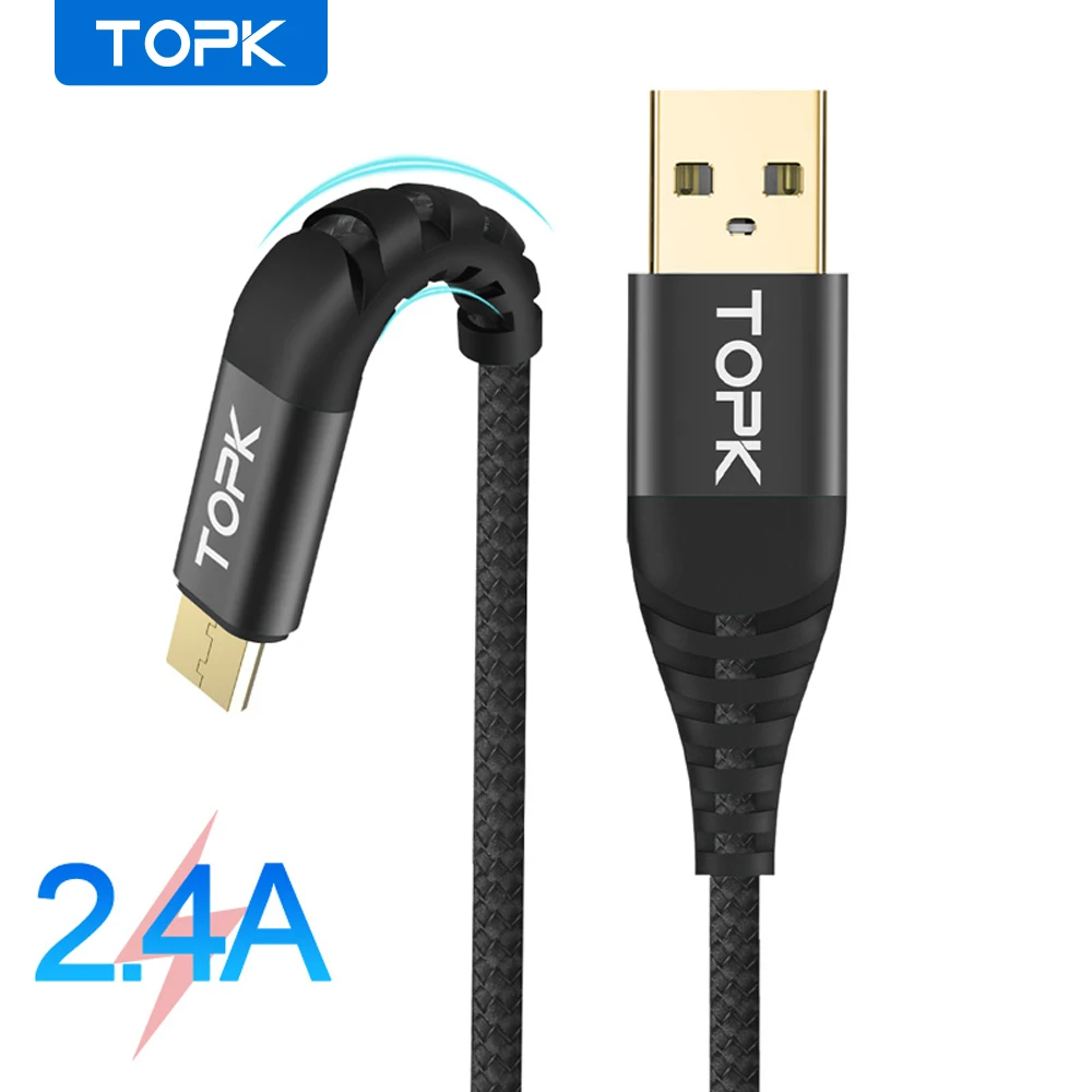 Кабель Micro USB TOPK 1 м 2 C142 нейлоновый кабель для передачи данных Samsung Galaxy S7 edge S6 Xiaomi Redmi