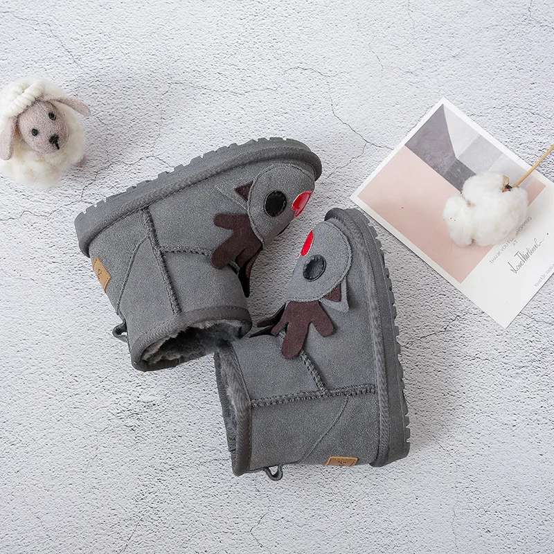Dolakids/зимние детские ботинки с рисунками животных; ботинки из воловьей кожи для мальчиков и девочек; утолщенная теплая детская обувь с хлопковой подкладкой