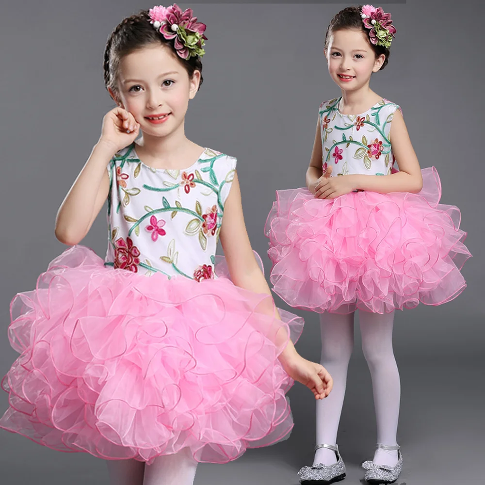 

Pink and White Children Elegant Cupcake Ball Gown Girls Pageant Prom Dresses Embroidered Top Girls Ballerina Party Dress Kids
