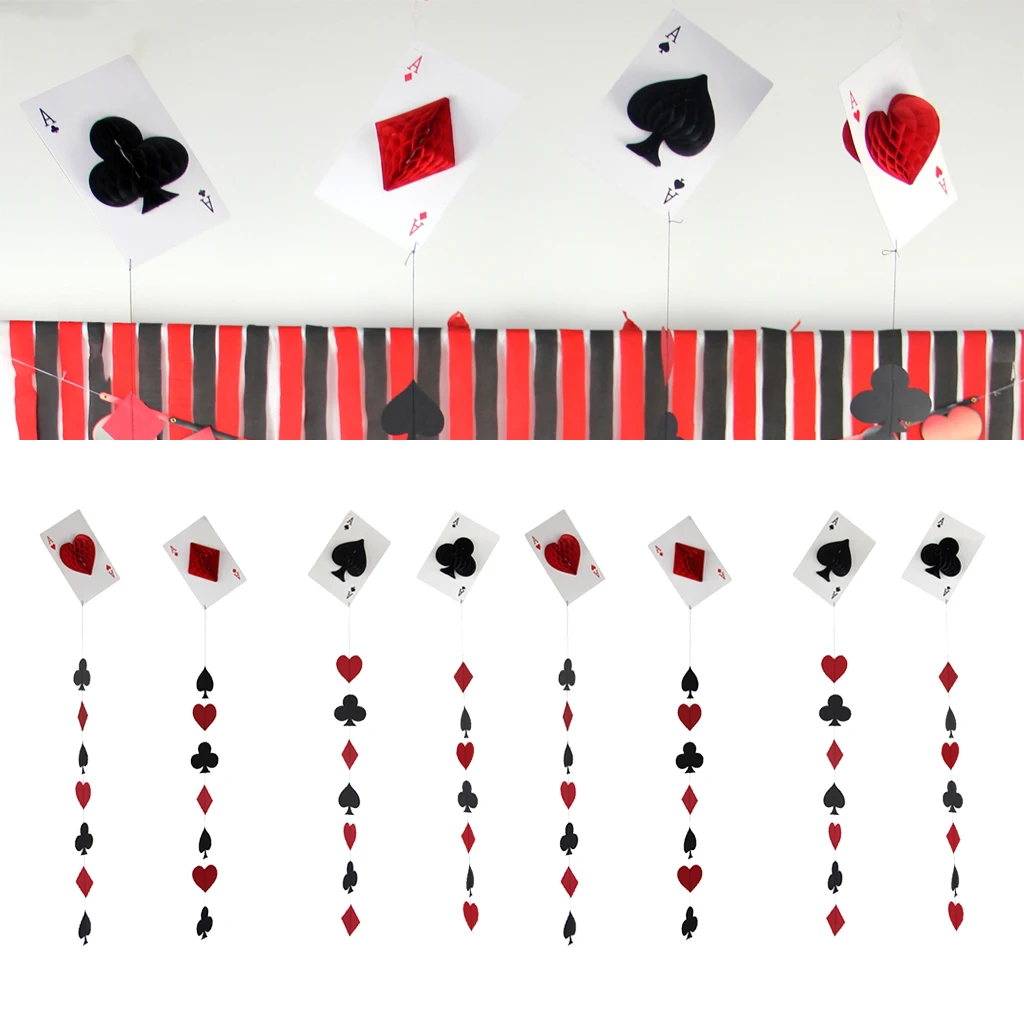 Decoration De Fete D Anniversaire Theme Casino 8 Pack Decoration De Gateau Joyeux Anniversaire Banniere Et Guirlandes Noires Et Rouges Aliexpress