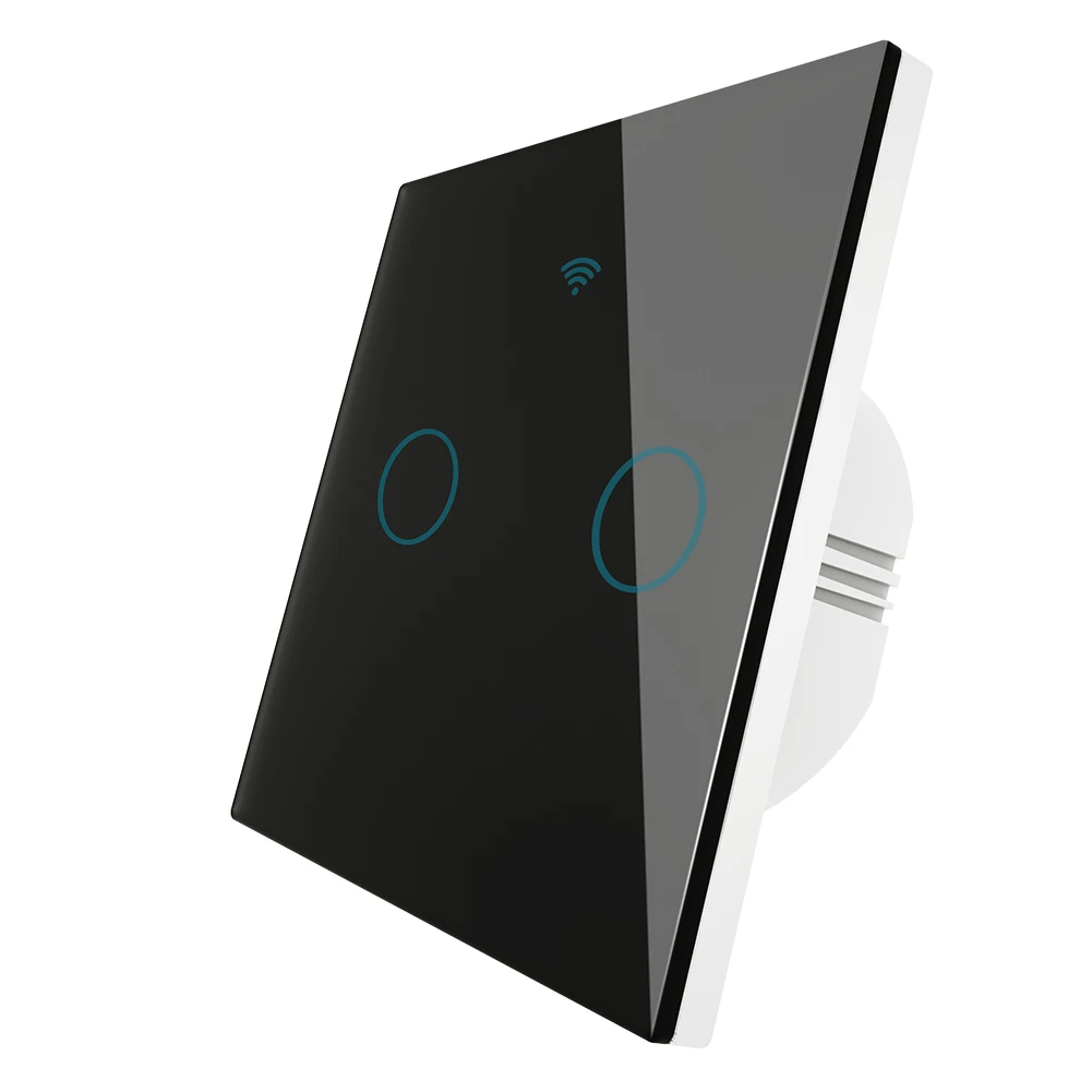 WiFi смарт-Стекло Панель светильник переключатель приложение Tuya дистанционного Управление работать с Alexa Echo Google Home RF433 ЕС Тип сенсорный экран 1/2/3 - Цвет: 2 Gang Switch Black