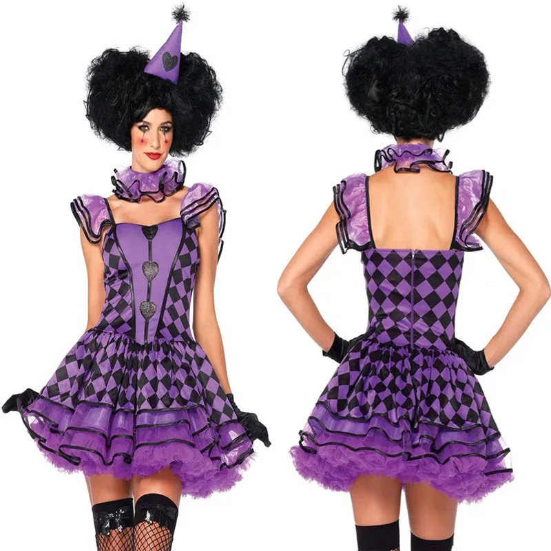 

Europe And America Game Uniform Halloween Adult Female Sexy Purple Circus Clown Short Skirt Magician Table Costume