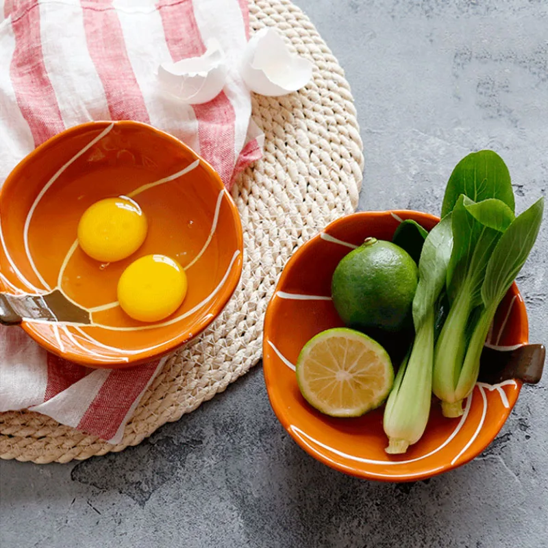 JINSERTA Ceramic Dinner Plate Dish Bowl Tableware Dessert Fruit Cake Salad Snack Bowl Baby Food Supplement Pumpkin Bowls
