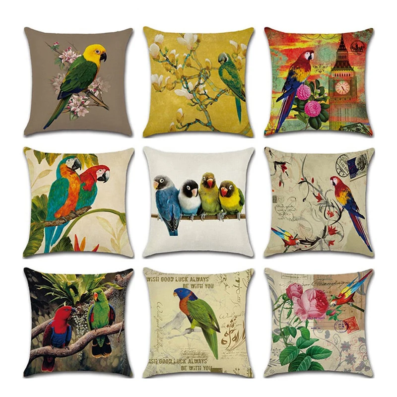 

1Pc Parrot pattern pillow covers Square Throw Pillow Covers Set Cushion Case for Sofa Bedroom Car 18 x 18 Inch 45 x 45