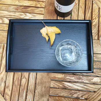 

Black Concise Calm Style Tray Live With One’s Own Family Common Manual Woodiness Convenient Beautiful Square Tableware