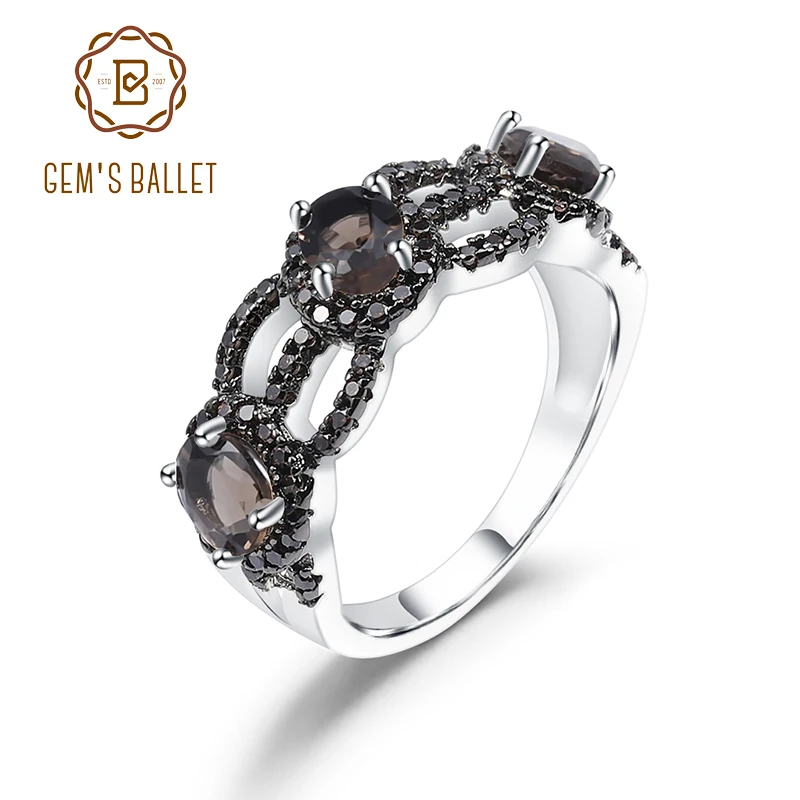 GEM'S BALLET 1.26Ct Natural Smoky Quartz Gemstone Ring 925 Sterling Silver Hollow Vintage Rings For Women Party Fine Jewelry GEM'S BALLET 1.26Ct Natural Smoky Quartz Gemstone Ring 925 Sterling Silver Hollow Vintage Rings For Women Party Fine Jewelry