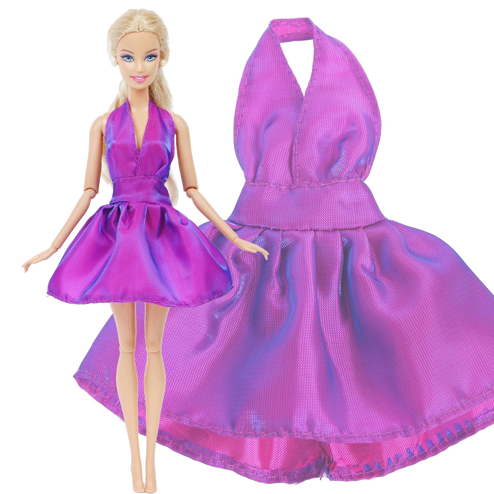 Elegant Fashion Doll Dress for Barbie Doll 12'' Sexy Short Gown Wedding Party Wear Purple Doll Clothes Accessories Toy