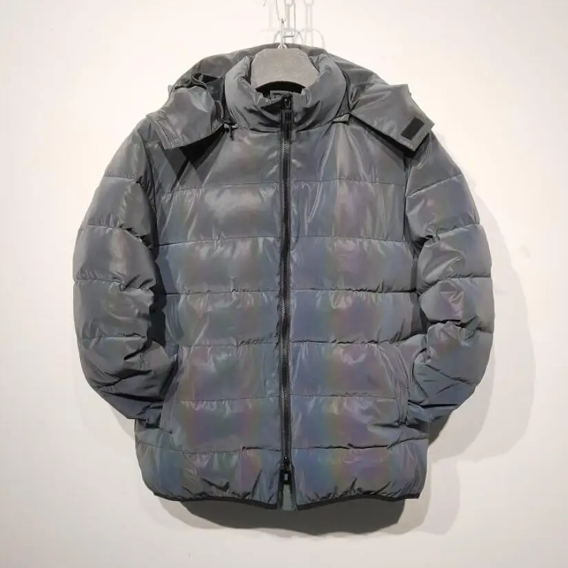 Новая мужская куртка, зимняя куртка в стиле хип-хоп, семь цветов, яркая, отражающая цвет, хлопковая стеганая куртка