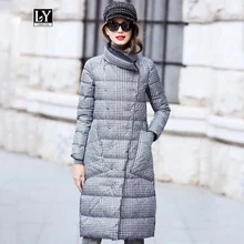 Ly Varey Lin, пуховик на утином пуху, женский, зимний, длинный, толстый, двухсторонний, в клетку, пальто размера плюс, теплый, двубортный, зимний пуховик, парка