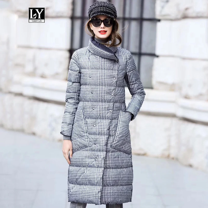 Kopen Ly Varey Lin Eend Donsjack Vrouwen Winter Lange Dikke Dubbelzijdig Plaid Jas Plus Size Warm Double Breasted Sneeuw down Parka