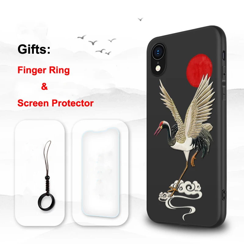 Для iPhone XR XS 10S Max X 8 7 Plus 11 Pro Max чехол с тиснением Матовая Мягкая задняя крышка LICOERS Официальный чехол для iPhone 11Pro чехол - Цвет: Crane