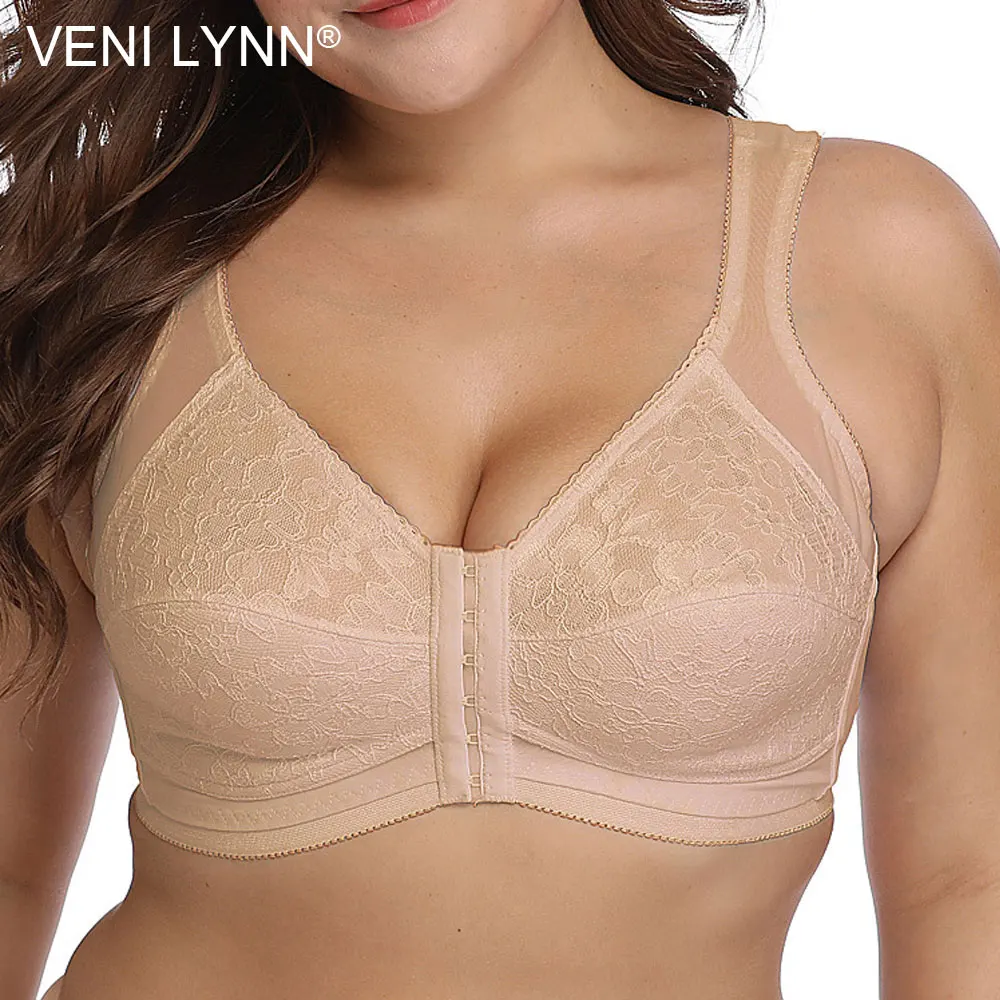  Super Plus Size Big Cup Large Bra Front Closure Wire Free Middle-aged Double Layer Gethering Togeth