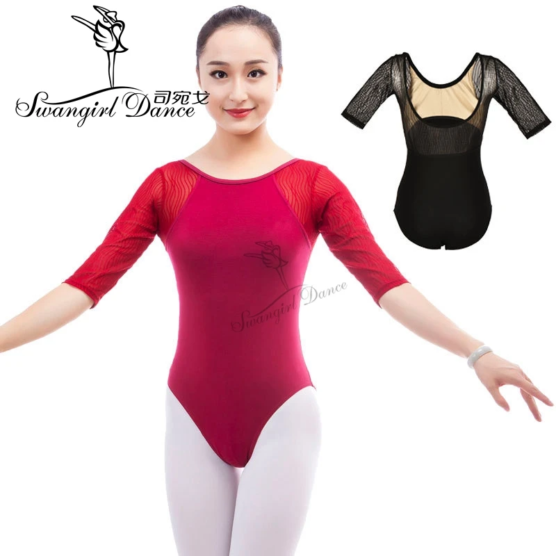 adult 3/4 sleeve ballet Leotards for dance costume black ballet clothes